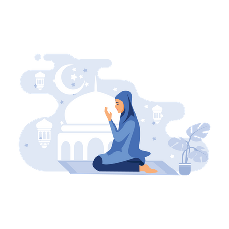 Young muslim woman pray  Illustration