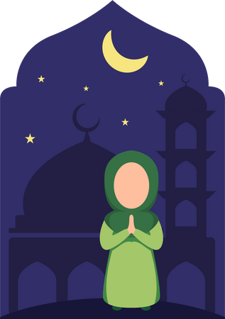 Young muslim woman pray Illustration