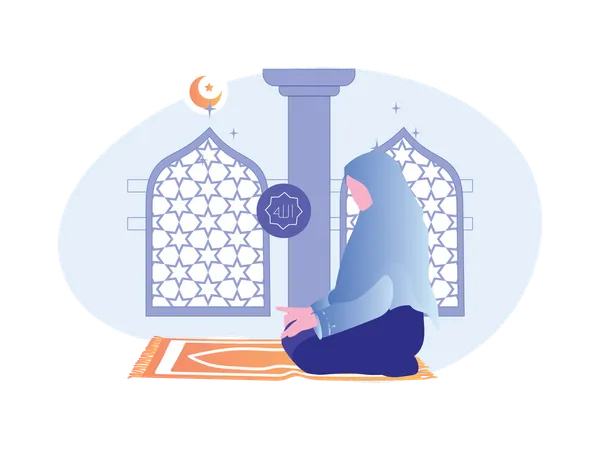 Young Muslim Woman Pray  Illustration