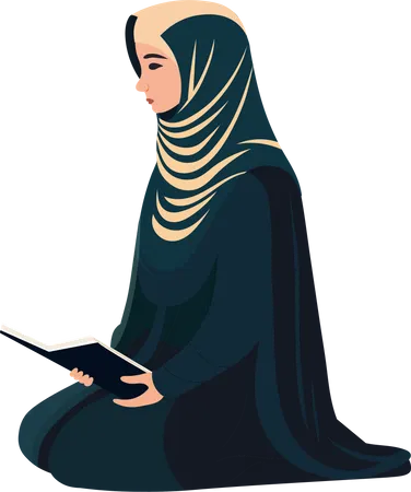 Young Muslim Woman Reading Quran Illustration