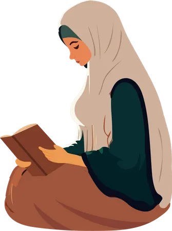 Young Muslim Woman Reading Quran Illustration