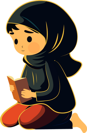 Young Muslim Woman Reading Quran Book Illustration