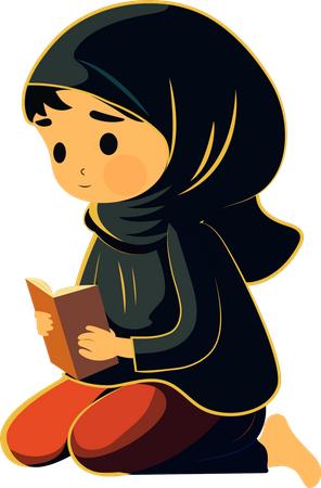 Young Muslim Woman Reading Quran Book  Illustration