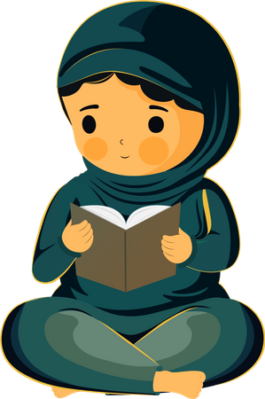 Young Muslim Woman Reading Quran Book  Illustration