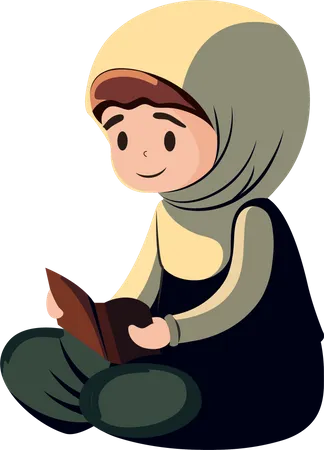 Young Muslim Woman Reading Quran Book  Illustration