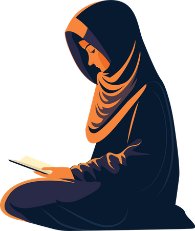 Young Muslim Woman Reading Quran  Illustration