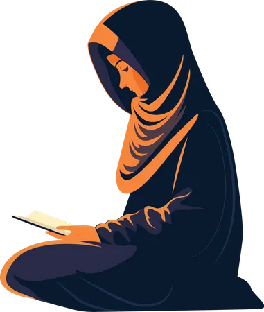 Young Muslim Woman Reading Quran  Illustration