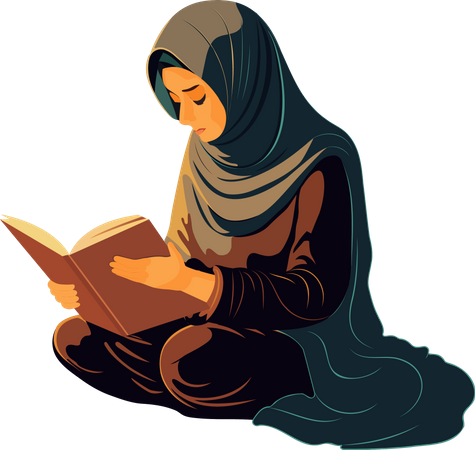 Young Muslim Woman Reading Quran  Illustration