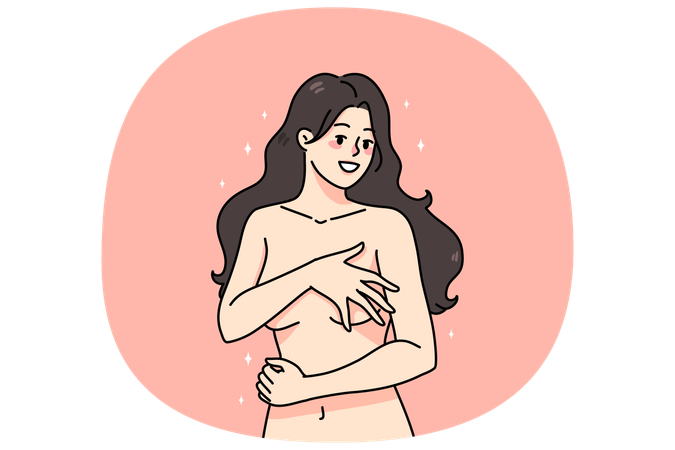 Young naked woman cover body with hands  Illustration