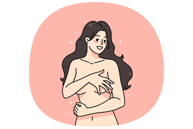 Young naked woman cover body with hands  Illustration