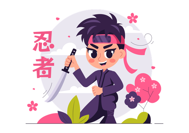 Young ninja with sword  Illustration