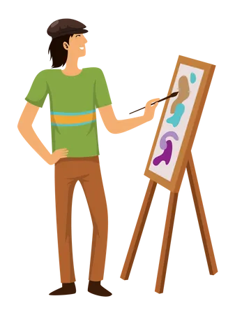 Set Of Young Painter Is Painting On Canvas With Painting Tools Elements Colors Brush In Cartoon Character Vector Illustration Illustration