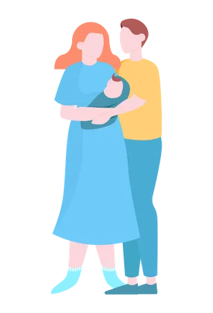 Beautiful Mother And Fatrher Holding Little Baby Young Parent And Cute Child Love And Care Isolated Vector Illustration In Cartoon Style Illustration