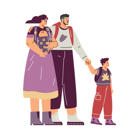 Young parent with  two child  Illustration