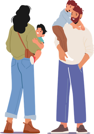Young Parents with Children Illustration