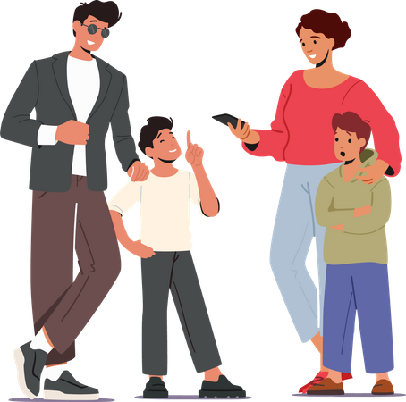 Young Parents with Children Illustration