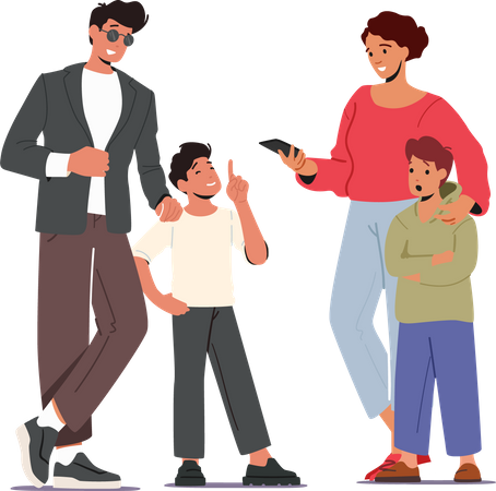 Young Parents with Children  Illustration