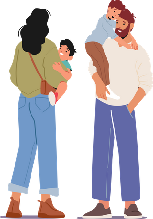 Young Parents with Children  Illustration