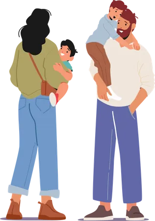 Young Parents with Children  Illustration