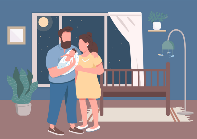 Young parents with infant Illustration