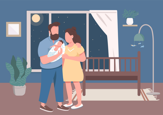 Young parents with infant  Illustration