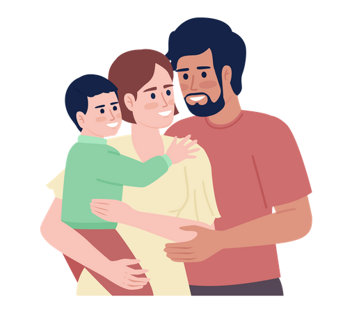 Young parents with toddler hugging  Illustration
