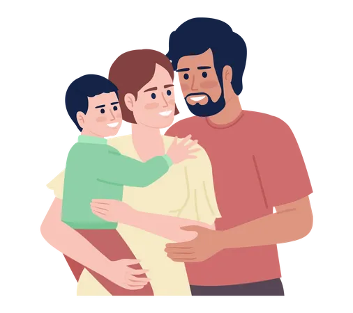 Young Parents With Toddler Hugging Semi Flat Color Vector Characters Editable Figures Half Body People On White Simple Cartoon Style Spot Illustration For Web Graphic Design And Animation Illustration