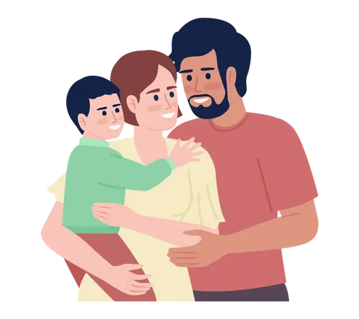 Young parents with toddler hugging  Illustration