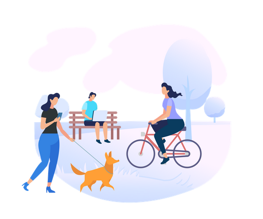 Young People Characters Relaxing at City Park Area  Illustration