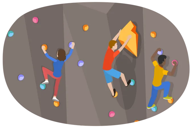 Young people climbing on wall  Illustration