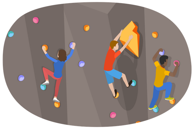 Young people climbing on wall  Illustration