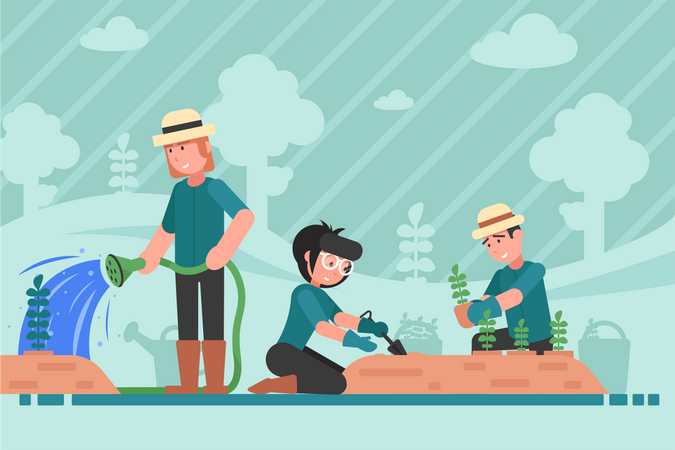 Young People doing planting activity  Illustration
