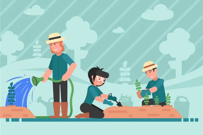 Young People doing planting activity  Illustration