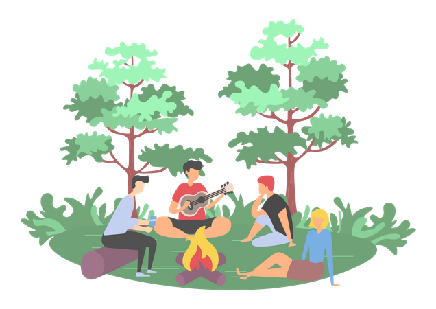 Young people enjoying campfire  Illustration