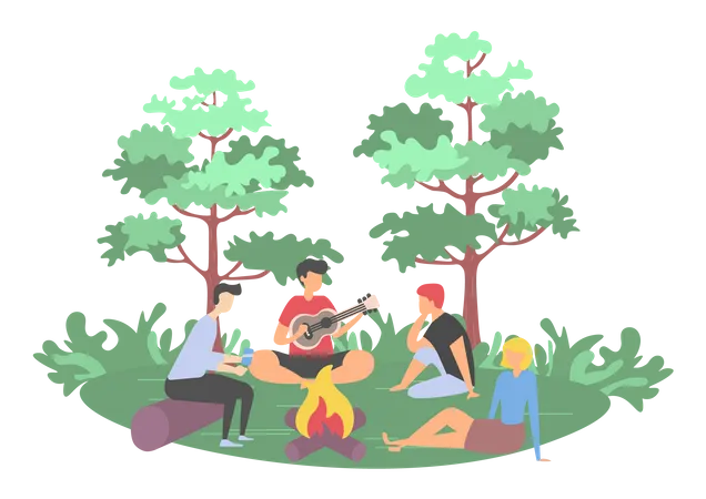 Young people enjoying campfire  Illustration