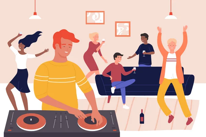 Young people enjoying dance party  Illustration