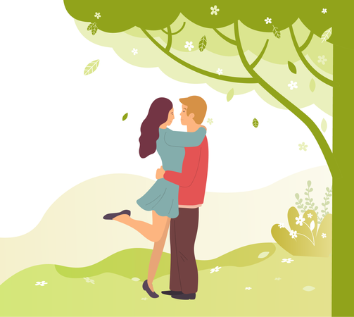 Young people hug in spring park  Illustration