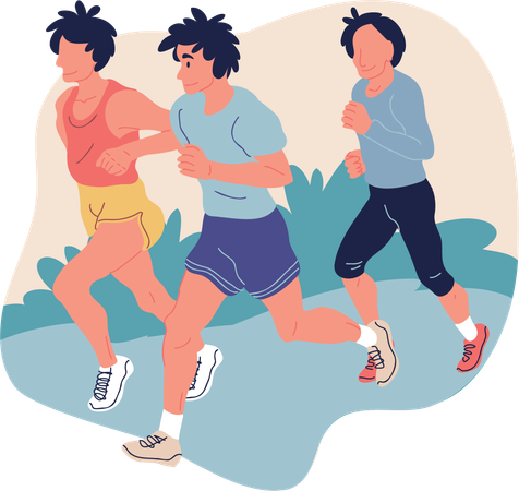 Young people in sportswear running together  Illustration