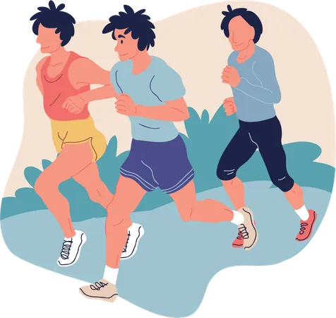 Young people in sportswear running together  Illustration