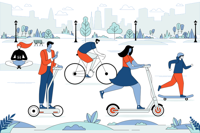 Young people riding eco vehicle  Illustration