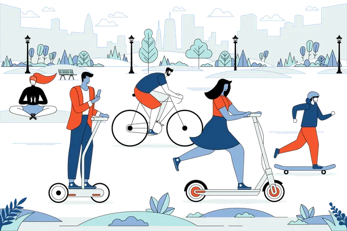 Young people riding eco vehicle  Illustration