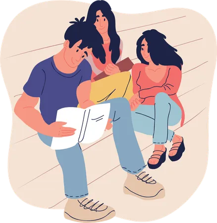 Young people study together  Illustration
