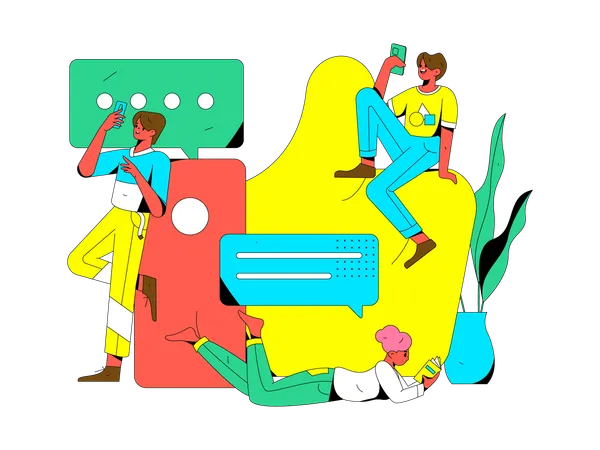 Young people talking on social media site  Illustration