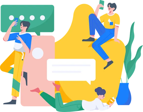 Young people talking on social media site  Illustration