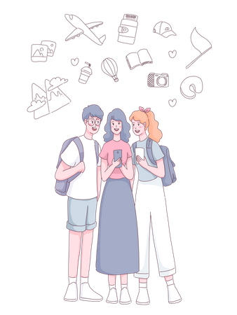Young people travelling together Illustration