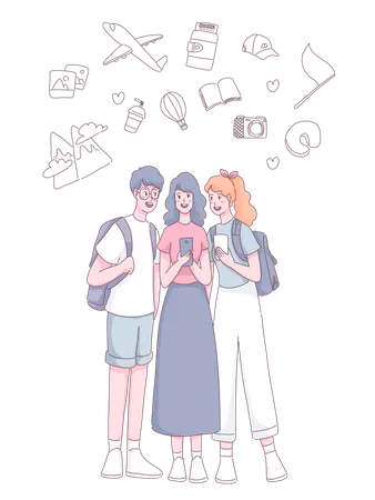 Young people travelling together Illustration