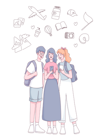 Young people travelling together  Illustration