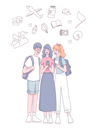 Young people travelling together  Illustration