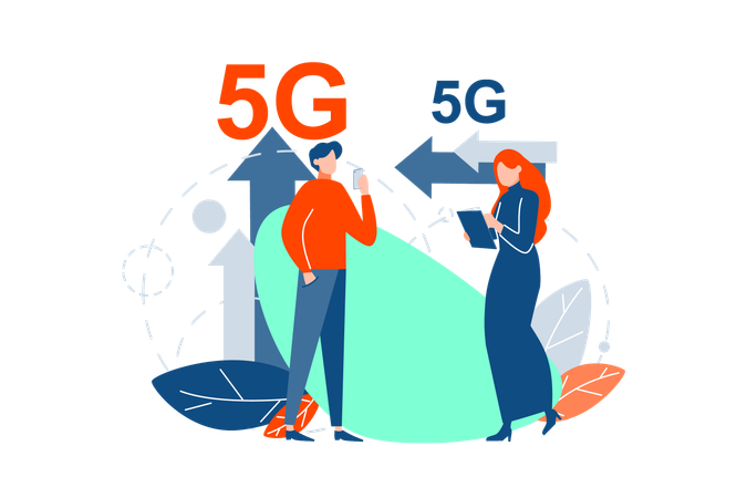 Young people use 5g network  Illustration