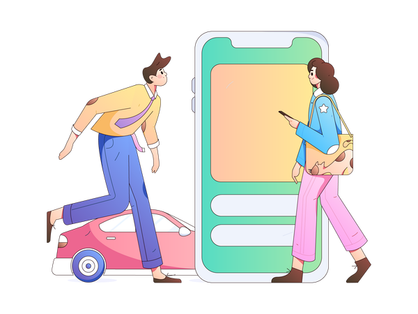 Young People use Online car service for transportation  Illustration
